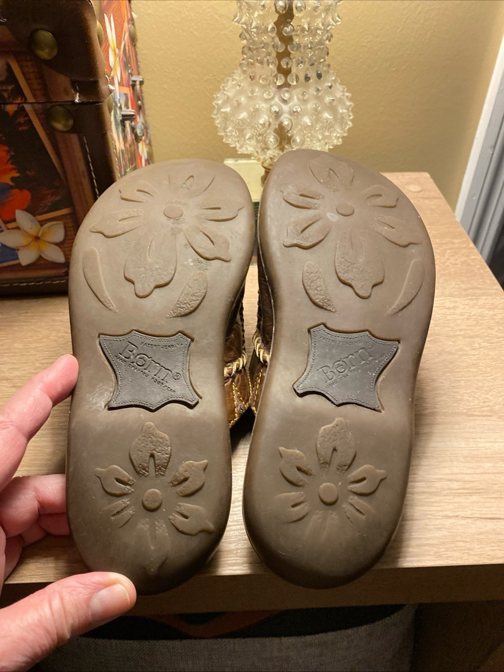 Born VTG 90s Wom 6/36 Hand Stitched Leather Mini Platformed Flats Slides Mexico - Picture 10 of 15